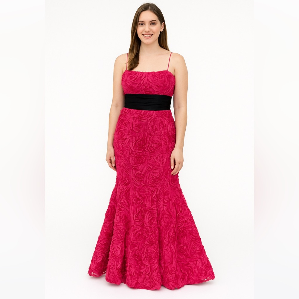 Fancy Schmancy sz 12 pink floral textured gown floor length formal gala prom